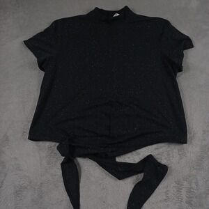 Lululemon Top Womens‎ 10 Black All Over Print Tie Knot Activewear Short Sleeve